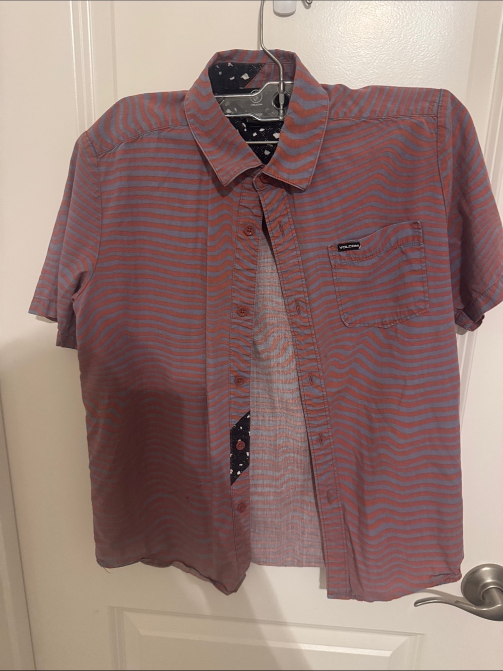 Volcom Boys Short-Sleeve Striped Button-Up Shirt - Red and Gray